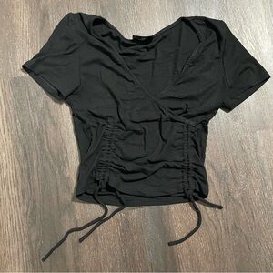 White Fox Boutique Black Ruched Bodysuit